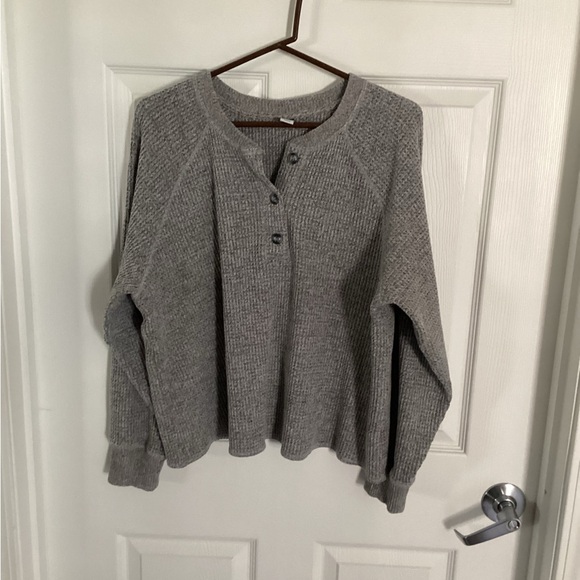 Old Navy Sweaters - Old Navy Gray Henley Waffle-Knit Sweater